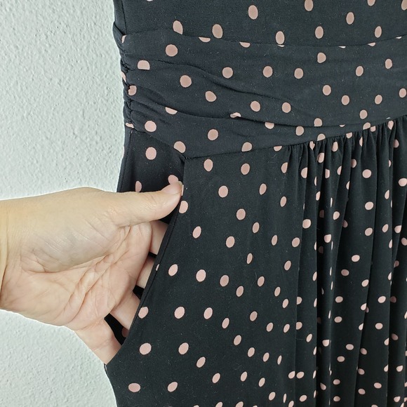 Boden Women's 4 Petite Amelie Jersey Dress Black With Pink Polka Dot Cap Sleeve - Picture 2 of 10